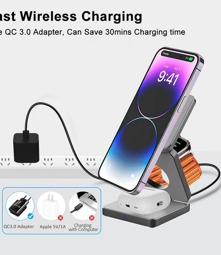 Wireless Charger 3 in 1 Foldable Magnetic Wireless Charging Station for iPhone 15 14 13 12 Pro Max Apple Watch 8 9 Charger - Promo Pro Store
