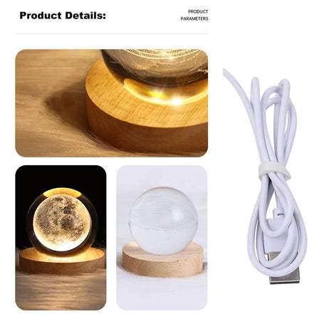 USB Night Light LED Crystal Ball Table Lamp 3D Moon Planet Galaxy Decor for Home Table Lamp - Promo Pro Store