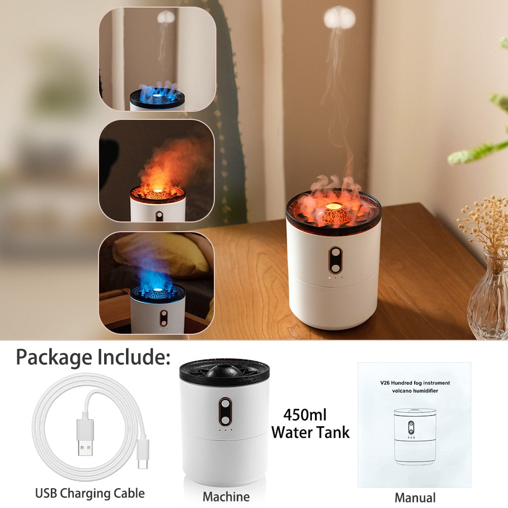 Volcano Flame Ultrasonic Air Humidifier Essential Oil Aroma Diffuser for Home Room Fragrance Jellyfish Mist Smoking Steamers - Promo Pro Store