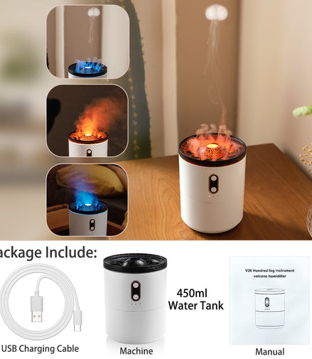 Volcano Flame Ultrasonic Air Humidifier Essential Oil Aroma Diffuser for Home Room Fragrance Jellyfish Mist Smoking Steamers - Promo Pro Store