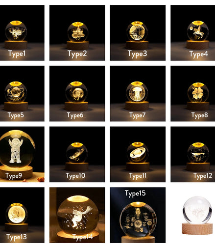 3D Crystal Ball LED Night Light USB Power Table Desk Lamps Moon Earth Planet Galaxy For bed room - Promo Pro Store