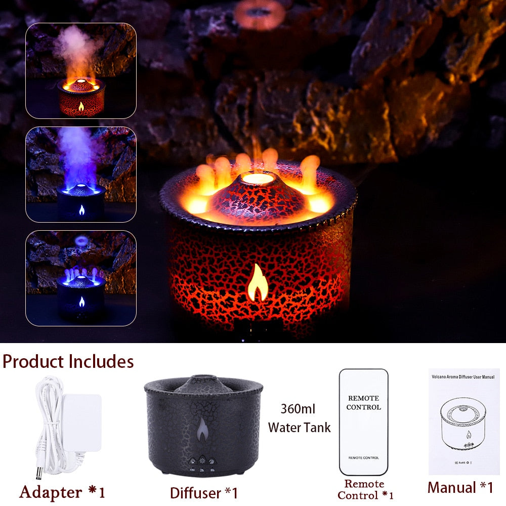 Volcano Flame Ultrasonic Air Humidifier Essential Oil Aroma Diffuser for Home Room Fragrance Jellyfish Mist Smoking Steamers - Promo Pro Store