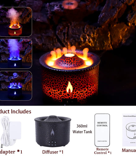 Volcano Flame Ultrasonic Air Humidifier Essential Oil Aroma Diffuser for Home Room Fragrance Jellyfish Mist Smoking Steamers - Promo Pro Store
