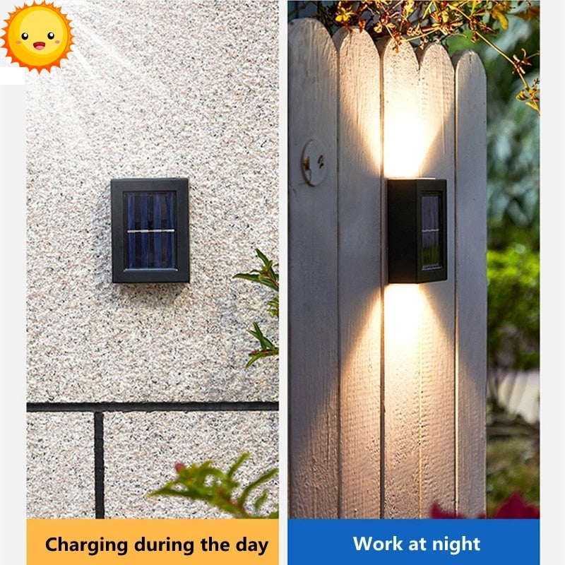 6 LED Solar Lights Outdoor Waterproof Up and Down Luminous Lighting Wall Lamp Garden Decor Stairs Fence Balcony Sunlight Lamps - Promo Pro Store