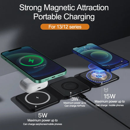 REMAX 15W Magnetic Wireless 14 Charger for Iphone 14promax 13 12  Apple Airpods Pro iWatch Portable Foldable Fast Charging Dock - Promo Pro Store