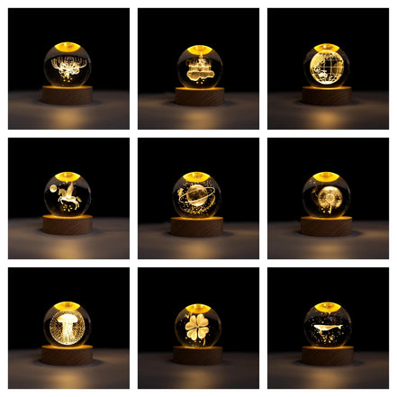 3D Crystal Ball LED Night Light USB Power Table Desk Lamps Moon Earth Planet Galaxy For bed room - Promo Pro Store