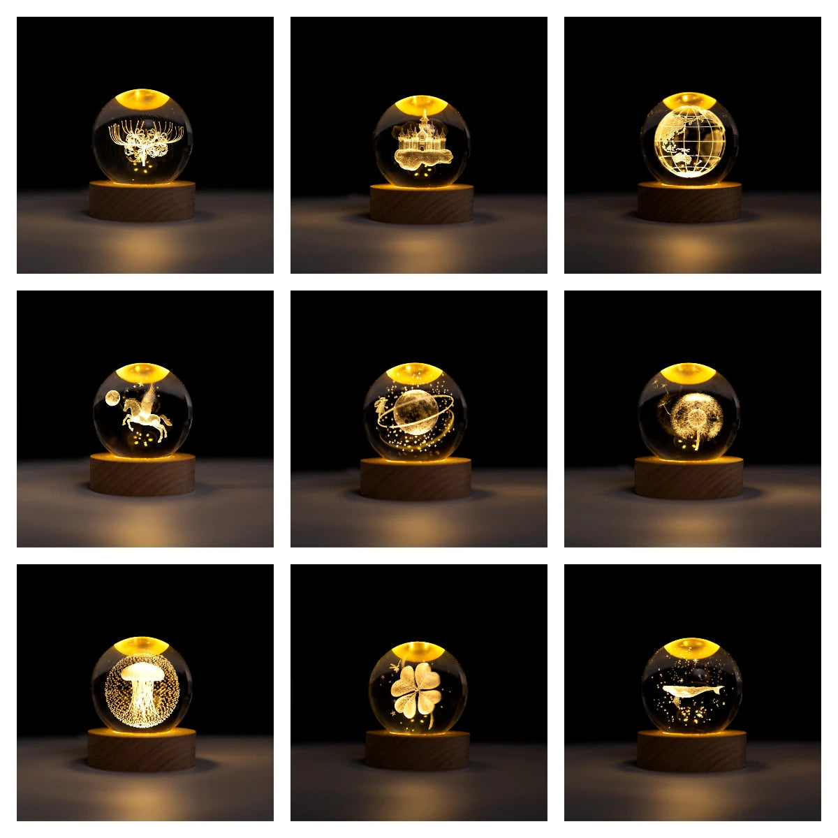 3D Crystal Ball LED Night Light USB Power Table Desk Lamps Moon Earth Planet Galaxy For bed room - Promo Pro Store