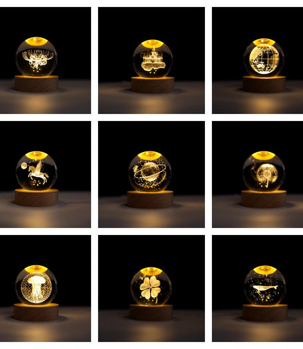 3D Crystal Ball LED Night Light USB Power Table Desk Lamps Moon Earth Planet Galaxy For bed room - Promo Pro Store