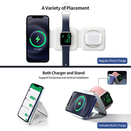 REMAX 15W Magnetic Wireless 14 Charger for Iphone 14promax 13 12  Apple Airpods Pro iWatch Portable Foldable Fast Charging Dock - Promo Pro Store