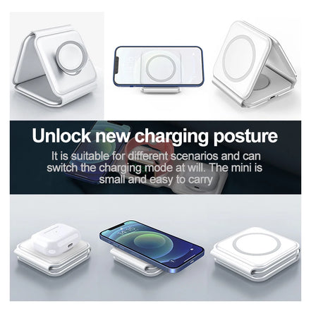 REMAX 15W Magnetic Wireless 14 Charger for Iphone 14promax 13 12  Apple Airpods Pro iWatch Portable Foldable Fast Charging Dock - Promo Pro Store