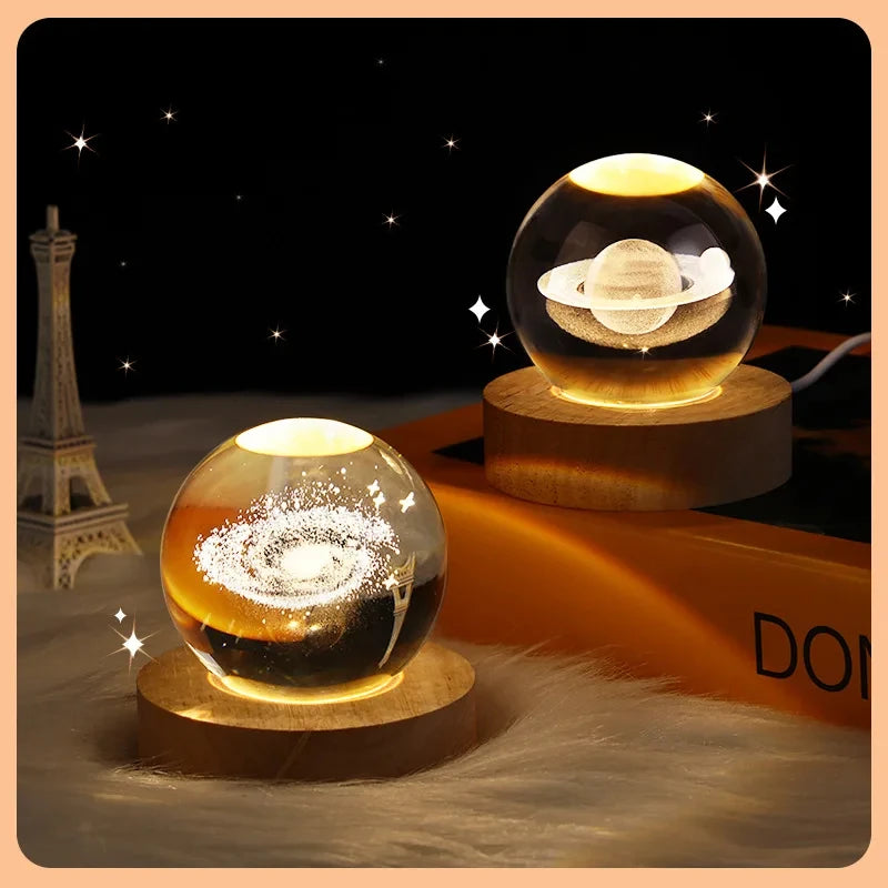 USB Night Light LED Crystal Ball Table Lamp 3D Moon Planet Galaxy Decor for Home Table Lamp - Promo Pro Store