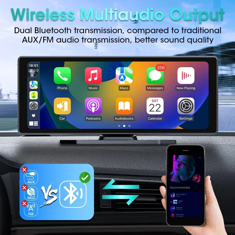 Carplay Screen for Car 10.26" HD Portable Car Stereo Touch Screen Wireless Android Auto Support Backup Camera GPS Navigation BT