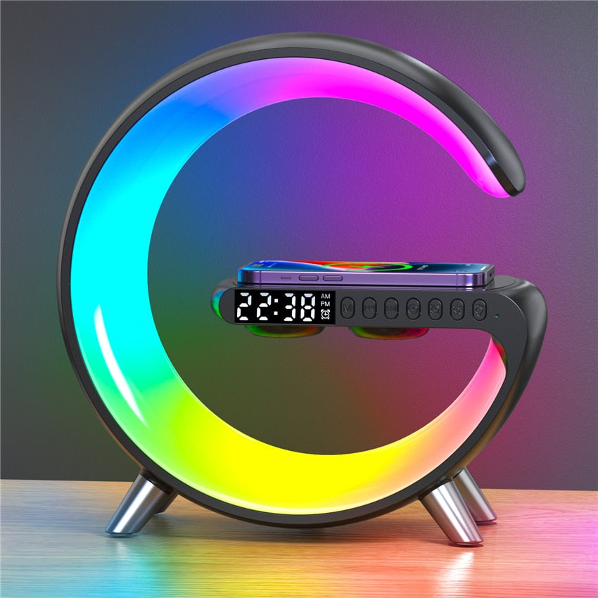 15W Wireless Charger Stand LED RGB Light Desk Lamp Speaker APP Control For iPhone 14 13 12 11 X 8 Samsung Fast Charging Station - Promo Pro Store