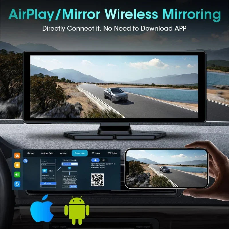 Carplay Screen for Car 10.26" HD Portable Car Stereo Touch Screen Wireless Android Auto Support Backup Camera GPS Navigation BT