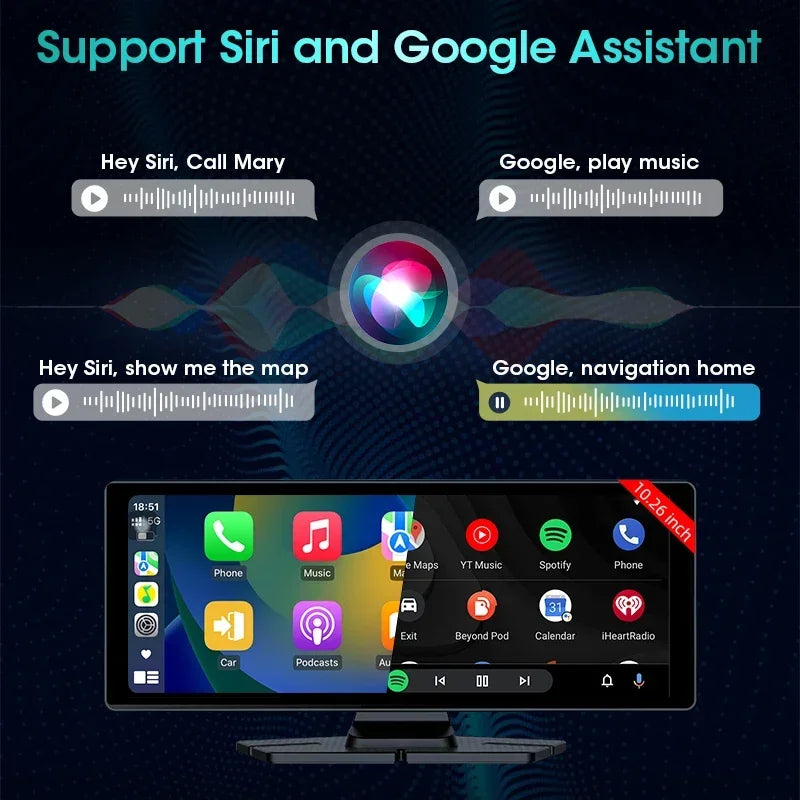 Carplay Screen for Car 10.26" HD Portable Car Stereo Touch Screen Wireless Android Auto Support Backup Camera GPS Navigation BT
