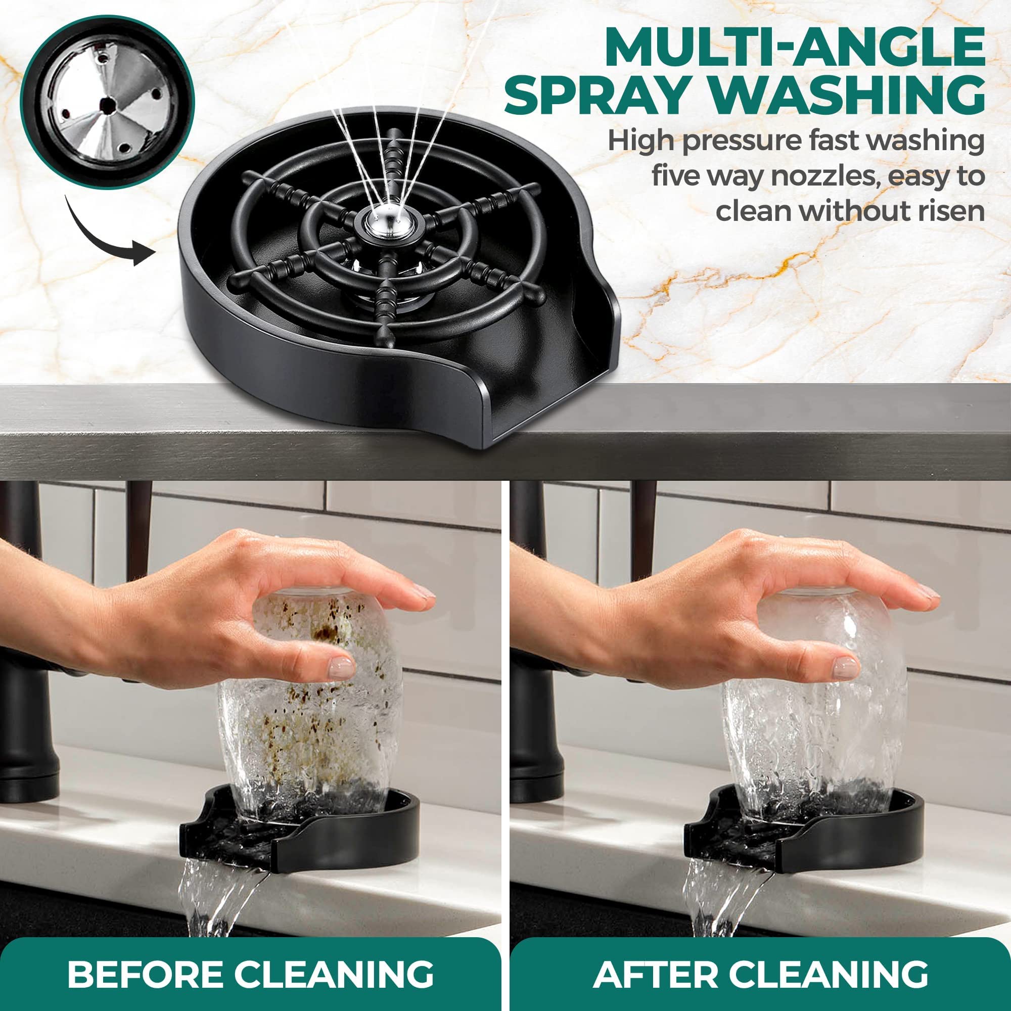 Automatic Glass Cup Washer Rinser High Pressure Kitchen Sink Machine Bar Cup Cleaner for Beer Milk Bottle Tea Cup Cleaning Tools - Promo Pro Store