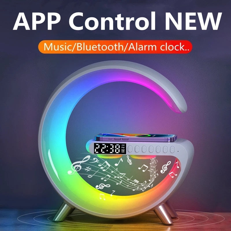 15W Wireless Charger Stand LED RGB Light Desk Lamp Speaker APP Control For iPhone 14 13 12 11 X 8 Samsung Fast Charging Station - Promo Pro Store